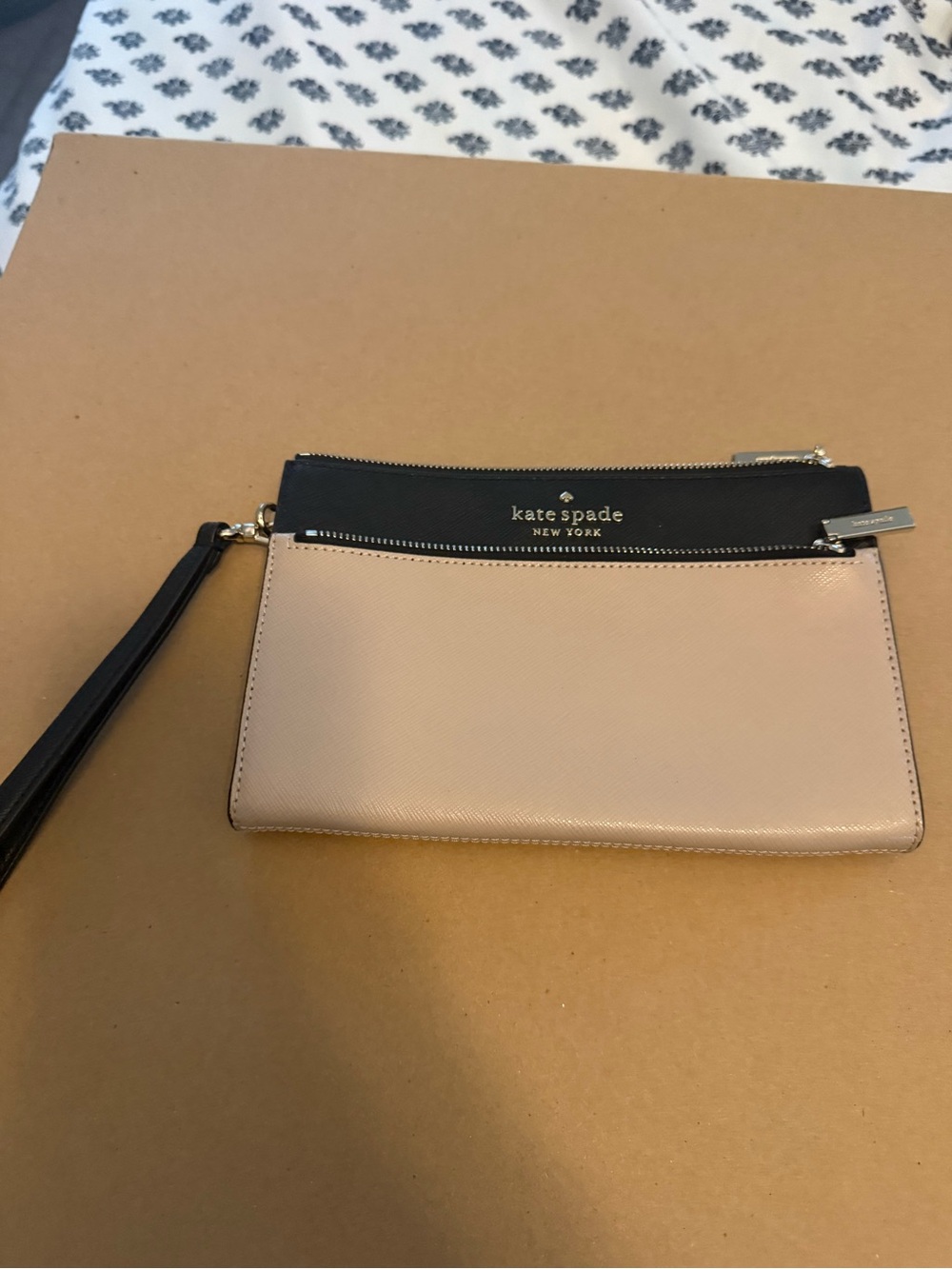 kate spade Two-Tone Black & Blush Wristlet with Gold Hardware